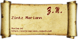 Zintz Mariann névjegykártya